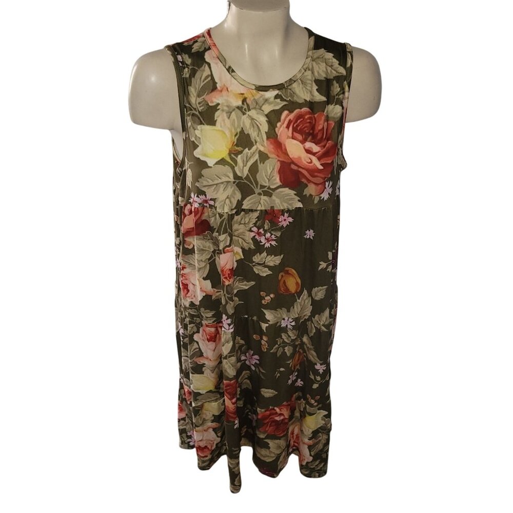 Floral Sleeveless Maxi Dress With Button Back By Love.U.Dear Size M Green Multic